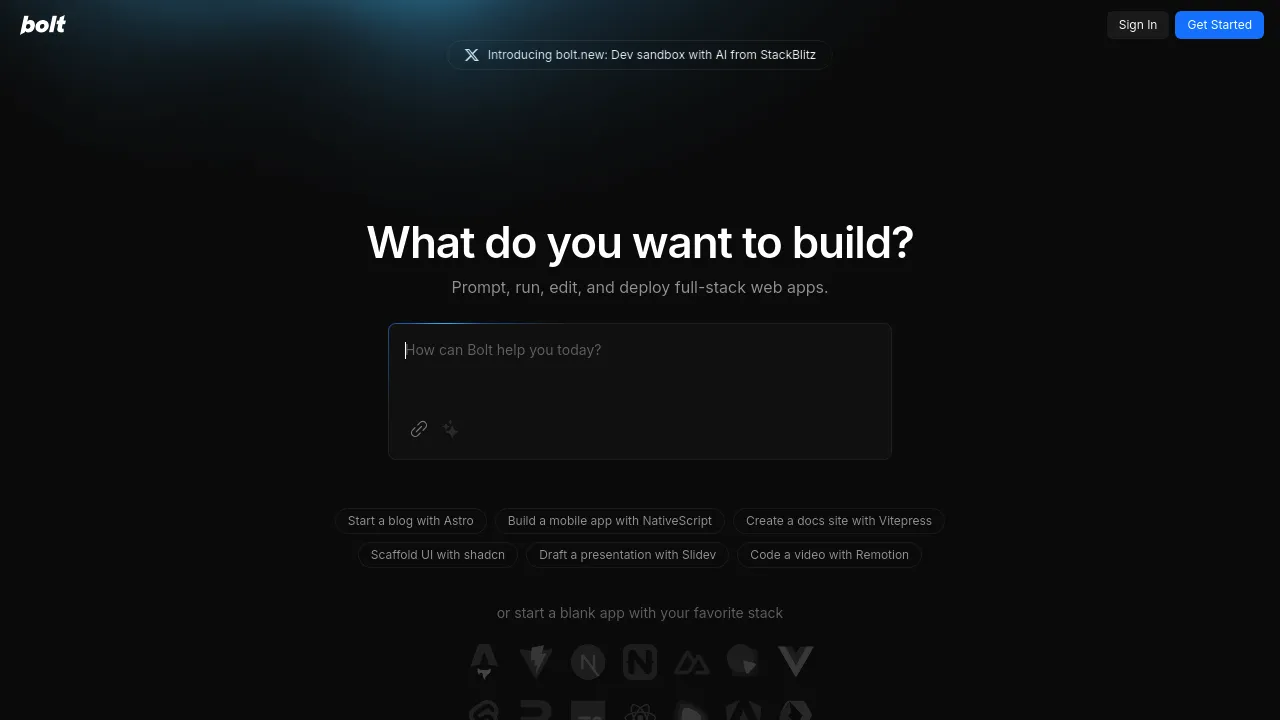 Screenshot of bolt.new website