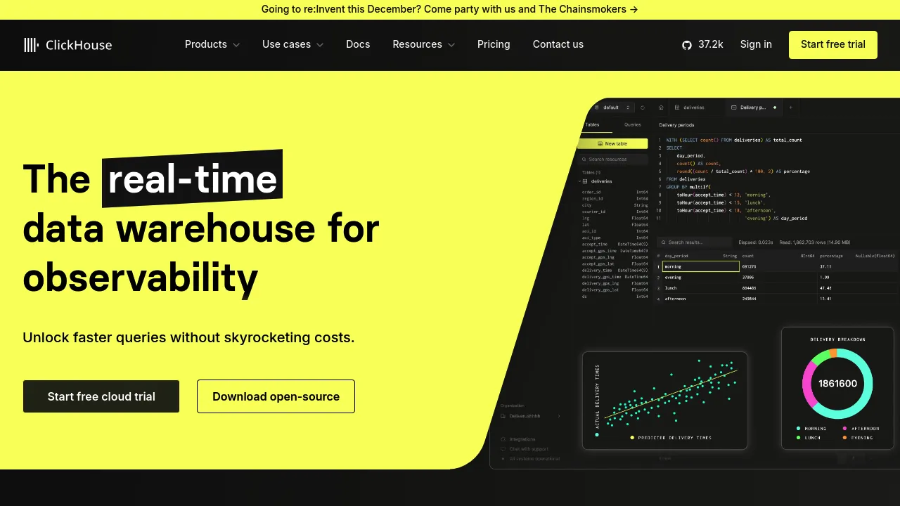 Screenshot of ClickHouse website