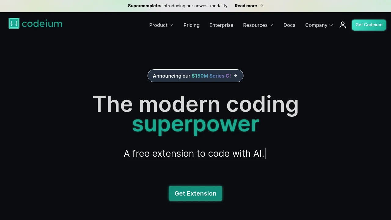 Screenshot of Codeium website