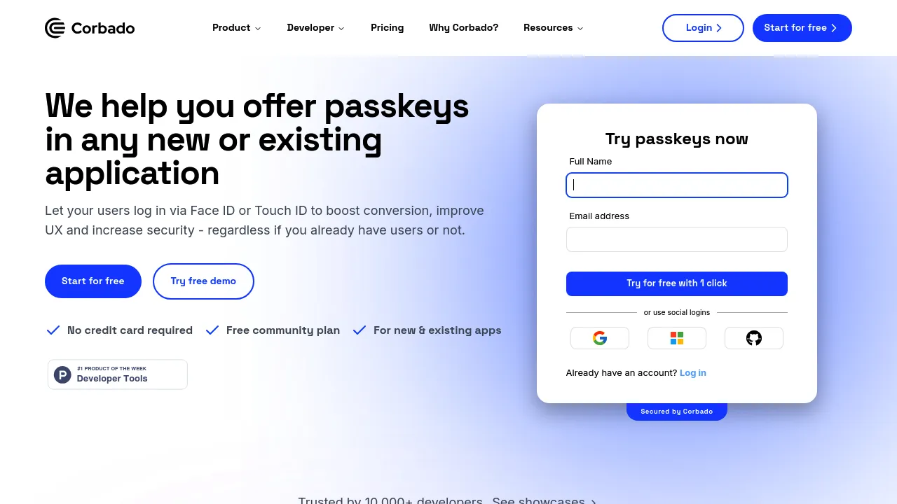 Screenshot of Corbado website
