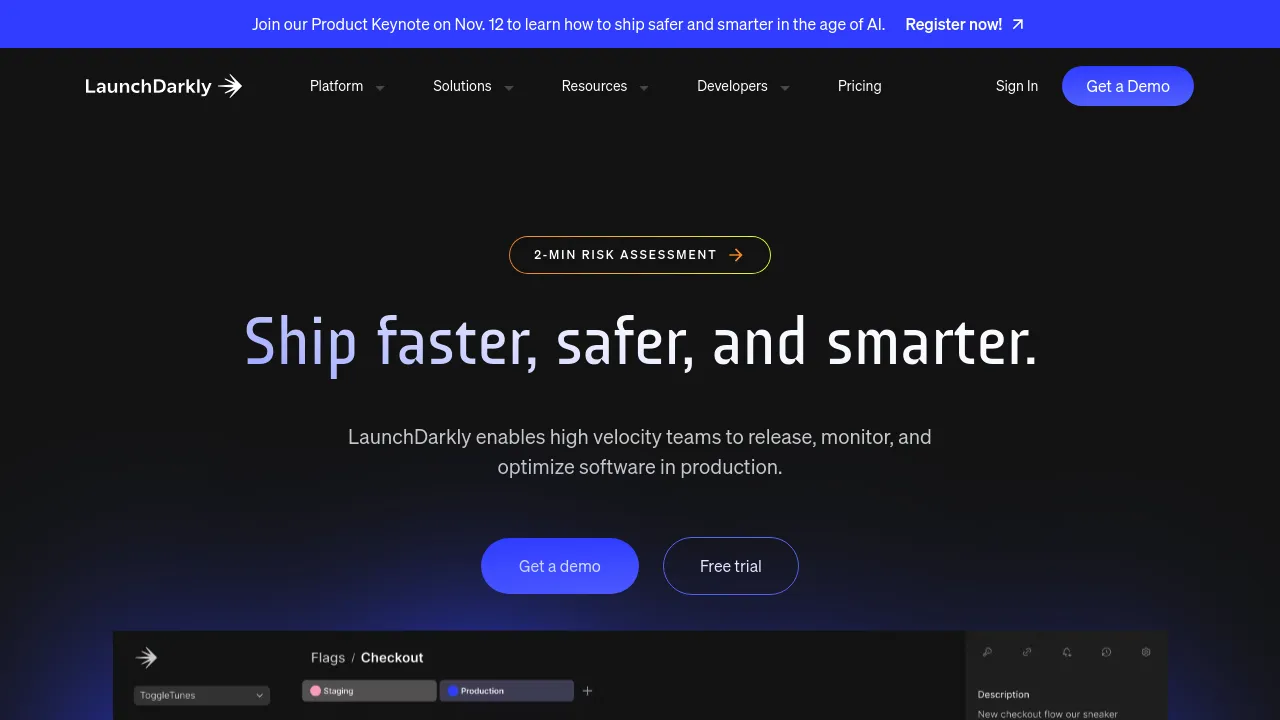 Screenshot of LaunchDarkly website