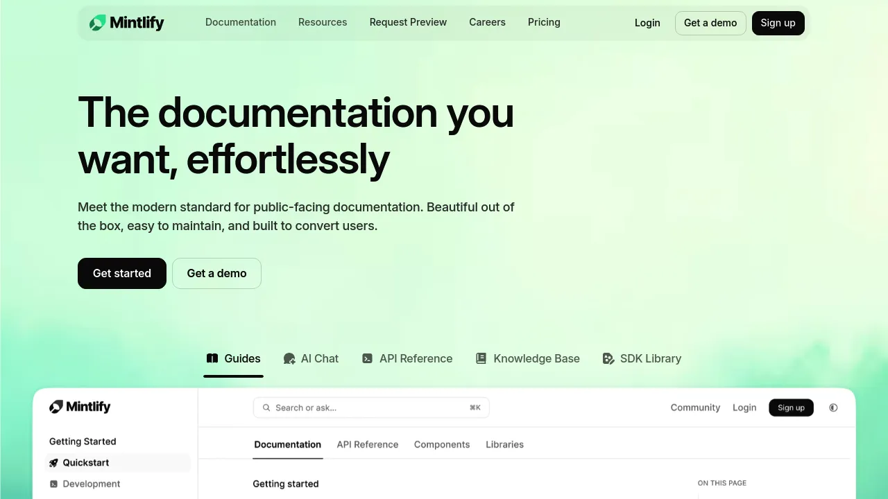 Screenshot of Mintlify website