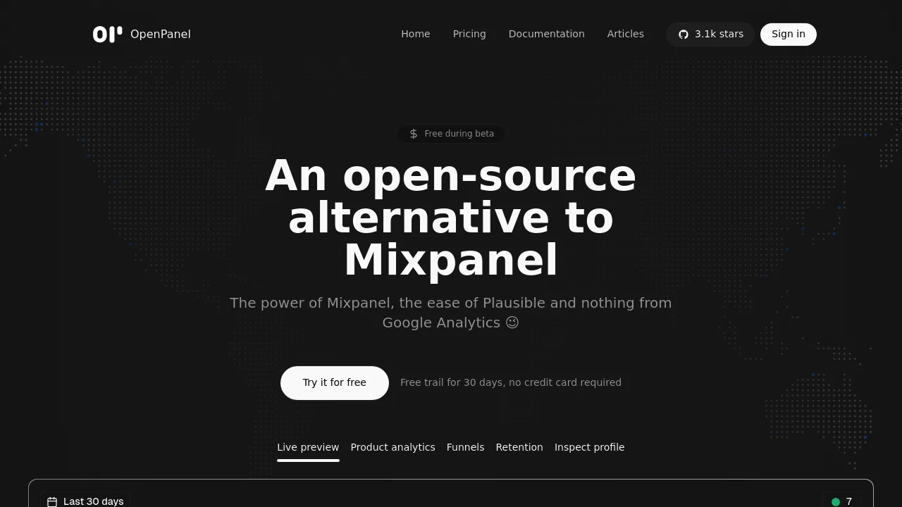 Screenshot of OpenPanel website