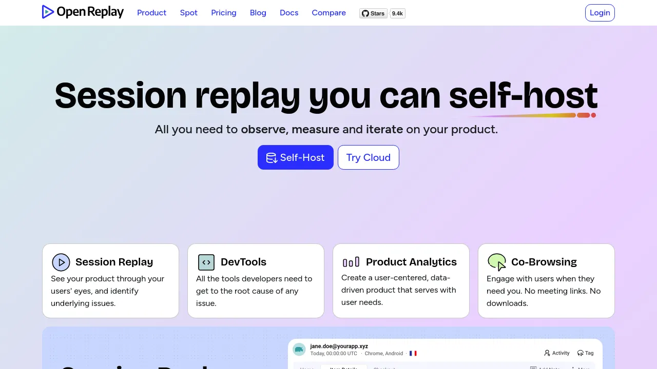 Screenshot of OpenReplay website