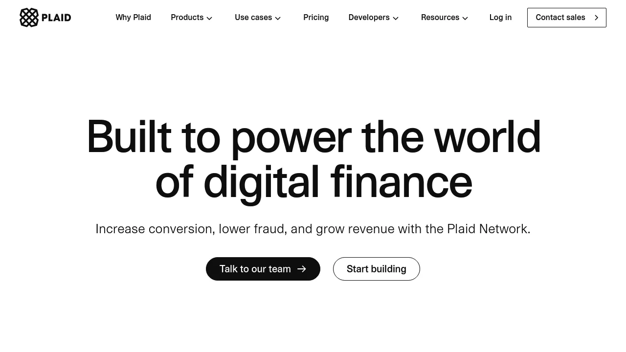 Screenshot of Plaid website