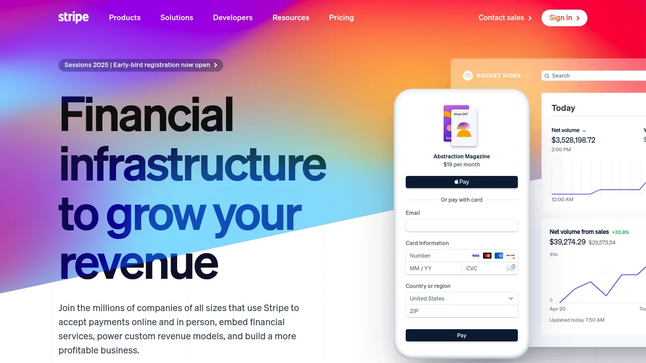 Screenshot of Stripe website