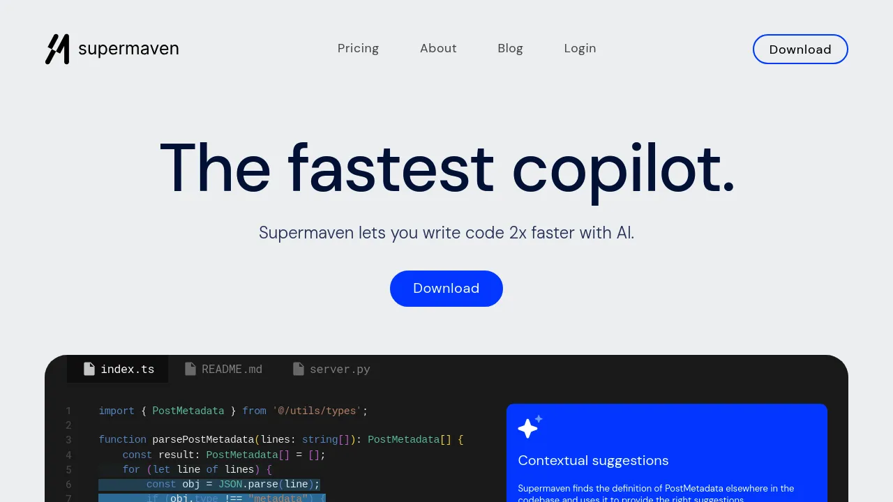 Screenshot of Supermaven website