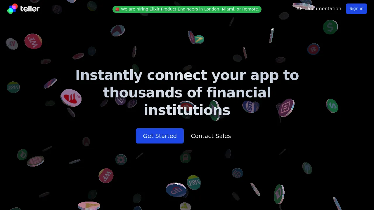 Screenshot of Teller website