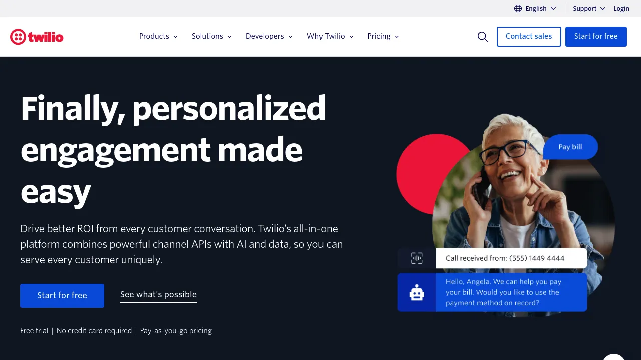 Screenshot of Twilio website