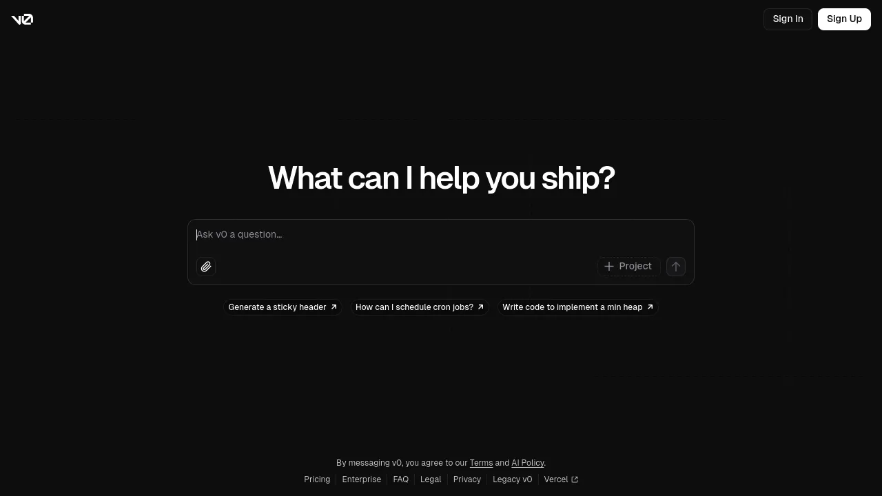 Screenshot of v0 website